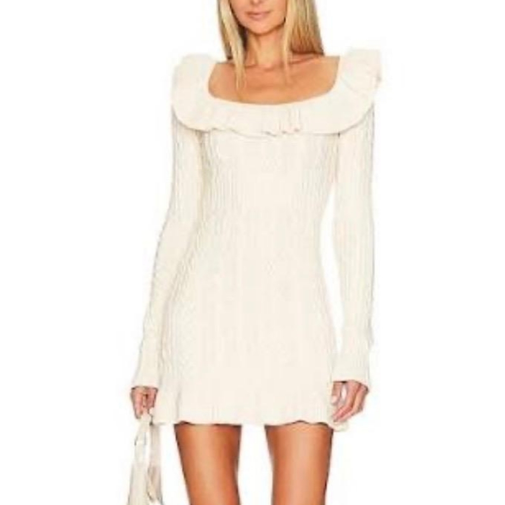 MAJORELLE Ivory Rosalie Knit Ruffle Dress